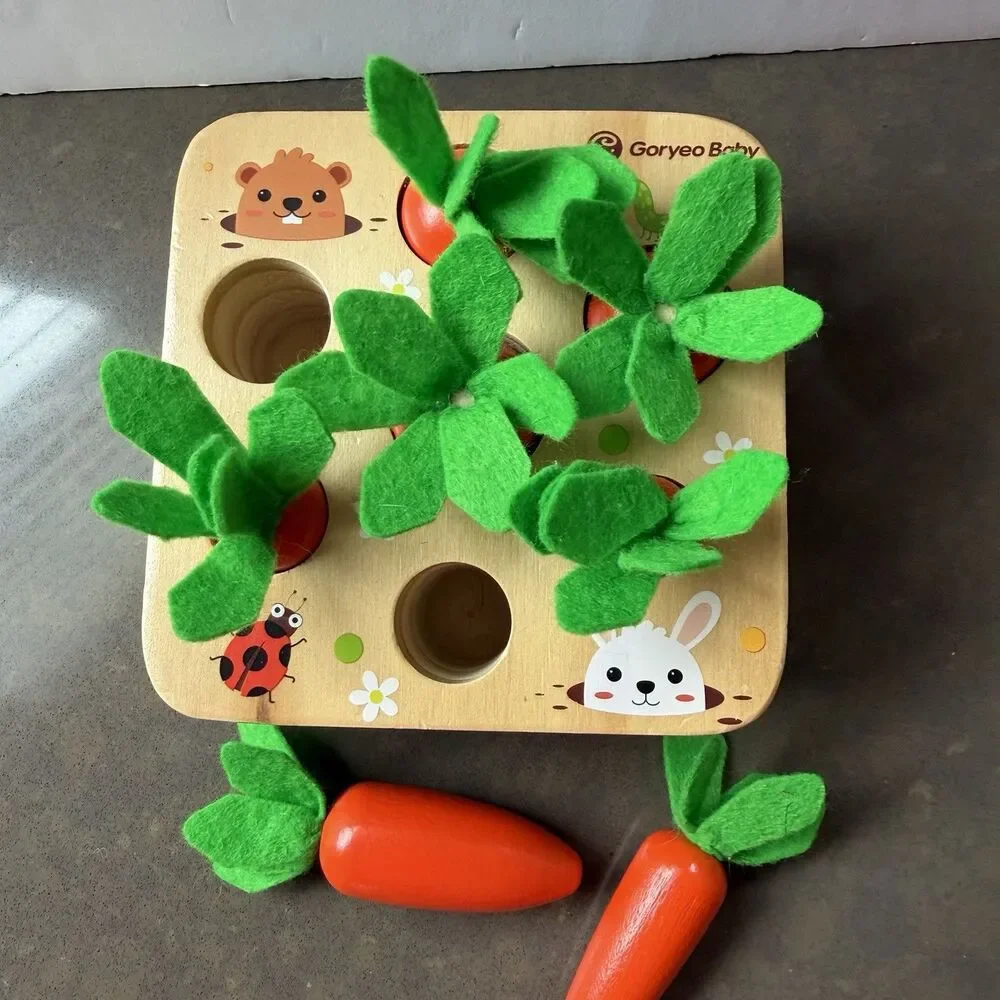 Goryeo Baby Montessori Wooden 3D Carrot Size Match Puzzle Easter Fun Play Learn